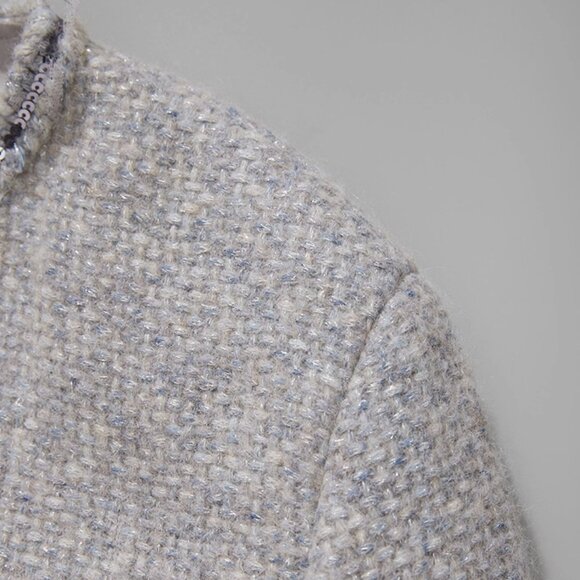 CHICJOC Handwoven Tweed Coat – Moonlight Grey with Night-Sky Sequin Fringe, Size - Picture 10 of 16